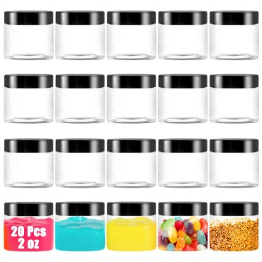 20 Pack 2 oz Clear Plastic Round Slime Containers,...