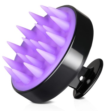 Scalp Scrubber Massager Upgraded Hair Shampoo Brush with 2 Different Lengths of Silicone Bristles, Wet Dry Hair Scalp Brush for Stress Relax Remove Dandruff Head Blood Circulation (Purple & Black)