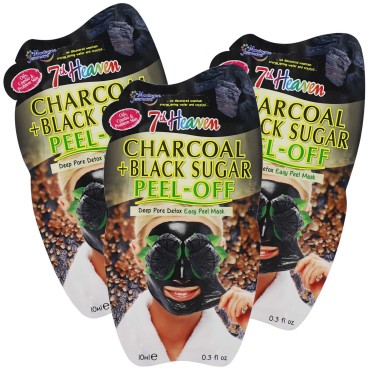 7th Heaven Charcoal + Black Sugar Peel Off Easy Peel Facial Mask, Deep Pore Skin Detox, 3-Pack of 0.30 fl oz. Sachets.