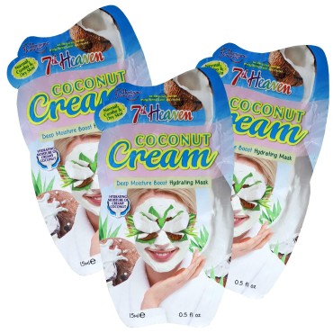 7Th Heaven Coconut Cream Mask, Face Mask with Coconut Oil, Shea Butter and Cocoa Butter, Helps to Deep Moisturize your Skin, Hydrating Mask, Normal or Dry Skin, 0.5 Fl Oz, Sachet (Packaging May Vary)