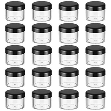 20PC S Plastic Cosmetic Containers Transparent storage tank with screw cap Storage Jars be used for Clay, Liquid,Sample ?20 ml/ 0.7 oz (black lid)