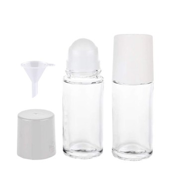 ccHuDE 2 Pcs Clear Empty Glass Essential Oil Roller Bottles Vials Containers Refillable Roll-on Bottles with Funnel 50ML White
