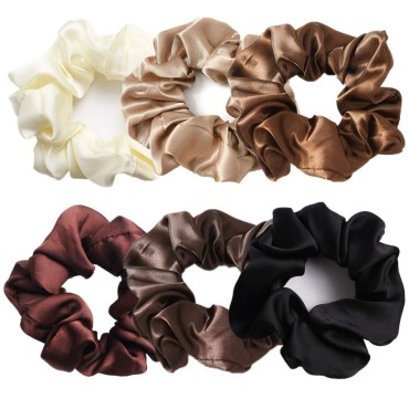 6 Pcs Satin Silk Hair Scrunchies Soft Hair Ties Fa...