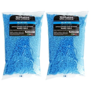 Waxness Spa Choice No Rosin Blue Gel Hard Wax Beads with Marine Salts 2.2 lb / 1 kg Pack of 2