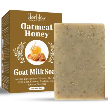 Oatmeal Honey Goat's Milk Soap Bar 4 oz - Natural Bar Soap for Women, Men, Kids, Itchy Skin, Eczema, Psoriasis, Rash, Sunburn Skincare - Calming Colloidal Oatmeal Face Cleanser & Body Wash, Made in USA (4 Ounce (Pack of 1))