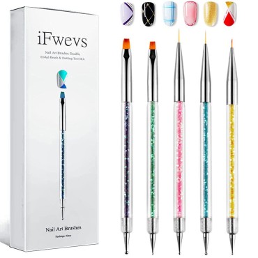 iFwevs Nail Art Brushes,5pcs Double Ended Brush & ...