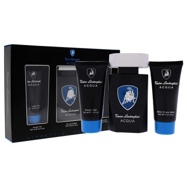 Tonino Lamborghini Acqua Men 3 Pc Gift Set 4.2oz EDT Spray, 3.4oz Shower Gel, 3.4oz After Shave Balm, (I0097491)