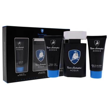 Tonino Lamborghini Acqua Men 3 Pc Gift Set 4.2oz EDT Spray, 3.4oz Shower Gel, 3.4oz After Shave Balm, (I0097491)