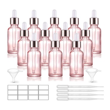 12 Pack,1 Oz Pink Glass Dropper Bottle for Essenti...