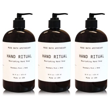 Muse Bath Apothecary Hand Ritual - Aromatic and Nourishing Hand Soap, Infused with Natural Aromatherapy Essential Oils - 16 oz, Rosemary Mint + Hemp, 3 Pack