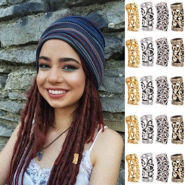 Dreadlock Hair Tubes Hair Jewelry Dreadlock Beads Hair Decoration Accessories Braid For Hair 20 Pieces 2 Styles in 4 colors Hair cuff Deformation Resistance,gold and sliver