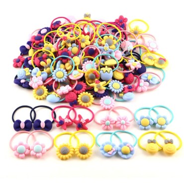 Mixed Color Girl Cartoon Elastic Hair Band, Soft Rubber Band, Hair Band, Rope, Ponytail, Braid Fixer, Girl’s Hair Accessories, Babies, Toddlers, Kids, Teenagers and Children 100 Pieces (50 Pairs)
