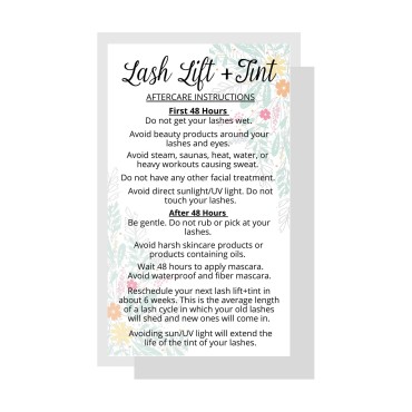 Lash Lift + Tint Aftercare Instruction Cards | 50 ...