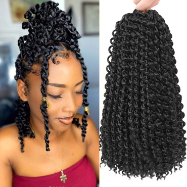 Short Passion Twist Hair 14 Inch 8 Packs Water Wave Crochet Hair For Women Curly Braiding Hair Spring Twist Hair Crochet Braids Synthetic Hair Extension (14 Inch (Pack of 8), 1B#)