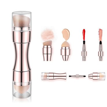 Bling Toman 4 in 1 Makeup Brush Set, Eyeshadow Eye Lip Face Concealing Blush Foundation Brush Brochas De Maquillaje Mini Travel Makeup Brushes (rose gold brush)