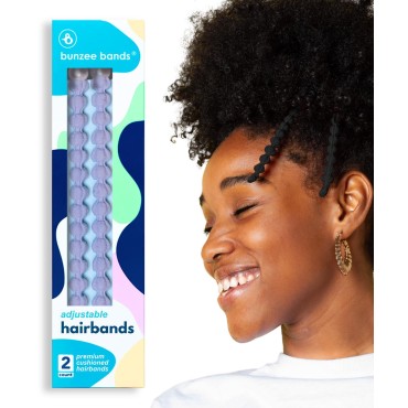 Bunzee Bands Large Hair Band for Thick, Curly, Natural Hair - Cushioned No Damage Hair Ties Ideal For Braids, Pineapple Hair - Afro Puff Ponytail Holder - Adjustable, Extra Stretchy (Light Grey 2Pk)