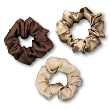 Celestial Silk Mulberry Silk Scrunchies for Hair (Large, Taupe, Dark Taupe, Chocolate)