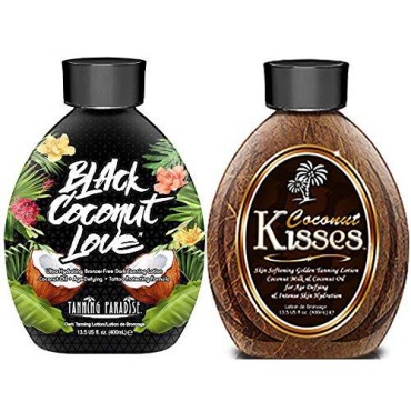 Ed Hardy Coconut Kisses Golden Tanning Lotion, 13.5 oz | BEST SELLERS | Tanning Paradise Black Coconut Love Tanning Lotion | Coconut Oil | Age-Defying | Tattoo Protecting Formula | Ultra Hydrating Dark Tanning Lotion, 13.5oz