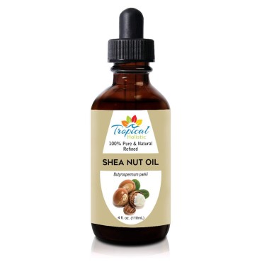 Tropical Holistic 100% Pure Organic Shea Nut Oil, 4 fl oz - Natual Undiluted, Cold Pressed, Moisturizing and Hydrating Shea Nut Oil for Face, Body, Legs,Hair, Massage & Everyday Use