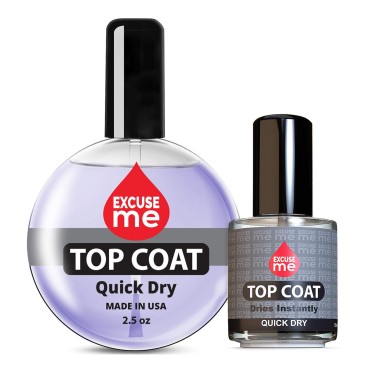 Excuse Me Quick Dry Fast Top Coat Professional 0.5 oz 15ml and Refill Size 2.5 oz (Set of 2 (Top coat 2.5 oz + 0.5 oz))
