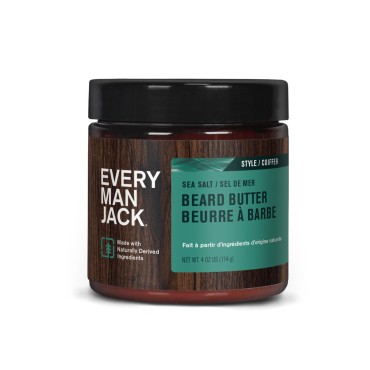 Every Man Jack Beard Butter - Rejuvenate, Soften, and Styles Beard with Light Hold - Light Sea Salt Scent - Made w/Naturally Derived Ingredients like Cocoa Butter and Shea Butter - 4oz