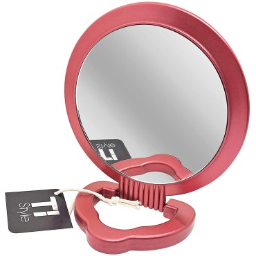 Double Sided Magnifying Mirror - Vanity Round Makeup Mirror with 1x and 5x Magnification - Mirror Stand with Adjustable Handle - Light, Compact Mirror - Portable, Standing Mirror for Travel (Red)