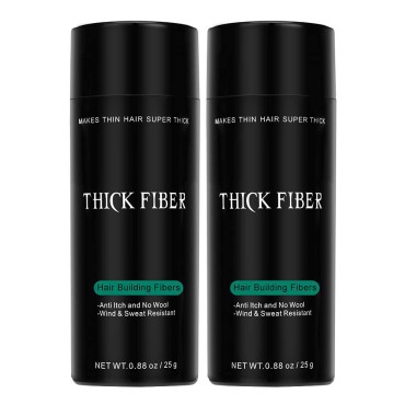 THICK FIBER Hair Building Fibers for Bald Spots & Thinning Hair (LIGHT BROWN, Pack of 2) - 25g Bottle - Conceals Hair Loss in Seconds - Hair Fibers for Men & Women