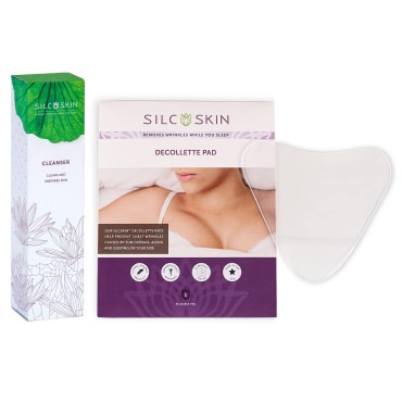 Silc Skin Complete Chest Care Includes 1 Reusable Decollette Pad and 1 Bottle SilcSkin Cleanser - Helps with Wrinkles from Sun, Aging, Side Sleeping - Gentle Water Based Cleansing Formula