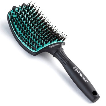 Goomee Straight and Curly Hair Detangler Brush - Detangling Brush with Nylon and Boar Bristles for Soft, Smooth, and Shiny Hair - Dry and Wet Detangle Brush with Vents for Fast Drying (Large, Green)