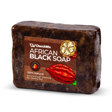 Churchwin African Black Soap, Moisturizing Soap Bar with Shea Butter, All-Natural Soaps Enriched with Vitamins For Acne, Eczema, and Dark Spots, Handmade, Pack of 1, 5.2 oz