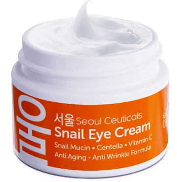 SeoulCeuticals Korean Snail Mucin Eye Cream - 97.5% Snail Filtrate K Beauty Anti Aging Under Eye Anti Wrinkle Eye Treatment Cream. 0.5 OZ