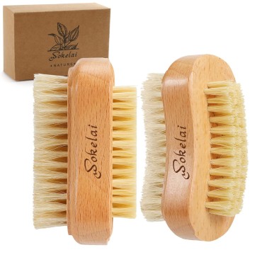 2 Pieces Natural Wooden bristle nail brushes for C...