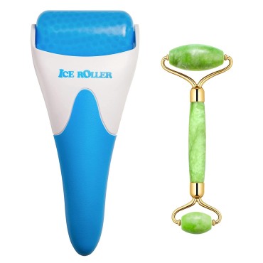 (Jade Roller + Ice Roller)2 In 1 Ice Roller for Face & Eye Puffiness relief and Jade Roller for Face Eyes Body Neck Facial Massage Tool Roller