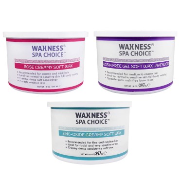 Waxness Spa Choice Assorted Soft Wax Tins 14 oz Pack of 3 - Rose, Lavender Zinc Oxyde