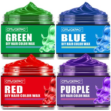 4 Colors Temporary Hair Color For Kids, Temporary Hair Dye, Hair Color Spray Green Red Blue Purple Hair Dye, Hair Wax Color, Hair Chalk For Girls, Instant Hair Color Wax DIY Hairstyle Washable Hair Dye Cream Natural Hair Color Gel For Halloween Party Cosp