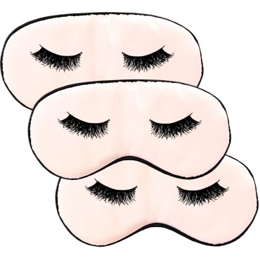 Set of 3 Eyelash Sleep Masks with Adjustable Straps, Comfortable Satin Eye Cover for Women Bridesmaid Gifts (Blush Pink)