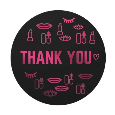 Mobiusea Creation Thank You Stickers Roll | Lip Gloss Packaging | Pink Red Gold Foil |1.5 inch | Waterproof | 500 Labels for Small Business, Salon & Beauty Store, Eyelash Bags Packaging