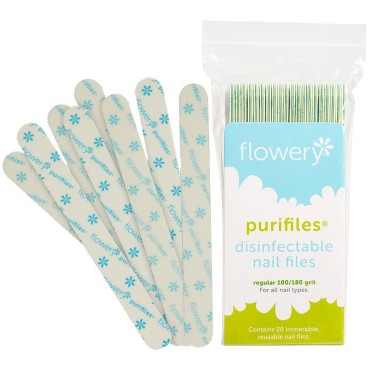 Flowery Green Core Disinfectable Nail Files, 100/180 Grit, 20 per pack