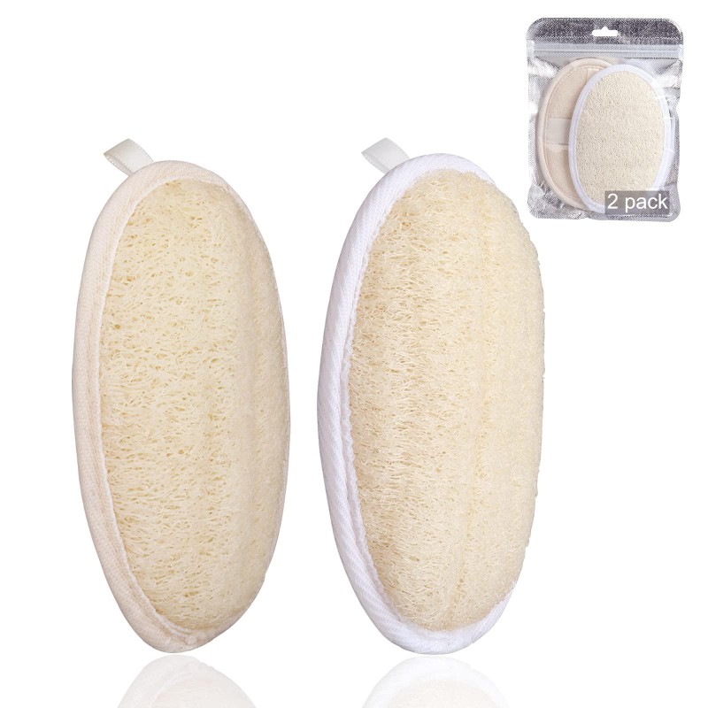 2 Pack Exfoliating Shower Loofah Sponge Pads, Body Scrubber for Men Women Removing Dead Skin, Made with Natural Luffa and Terry Cloth, 5.9x3.7IN Loofahs Mesh Pouf Body Glove for Bath Spa