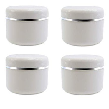 JQYXSS 4 Pieces Empty White Silver Edge Plastic Jar,Face Cream Lip Balm Lotion Storage Container for Cosmetic, Lotion, Cream