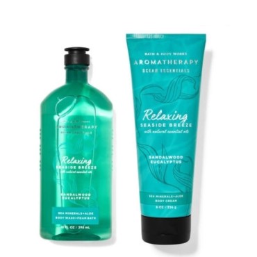 Bath and Body Works - Aromatherapy - Ocean Essentials - Sandalwood Eucalyptus - Duo - Body Cream and Body Wash & Foam Bath