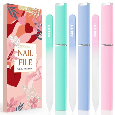 Glass Nail File 3 Pack, Nail File, Glass Nail File with Case, Double Sided Etched Surface Files, Professional Glass File Stocking Stuffers For Women, Unique Gifts Package For Women And Girls, By XIPOO