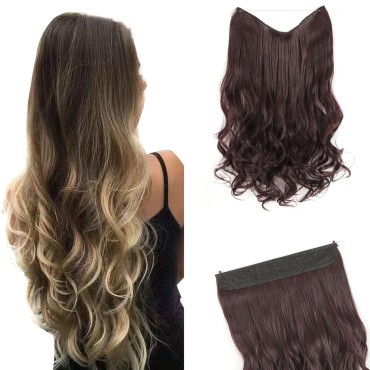 GIRLSHOW Hair Extensions with Invisible Wire Transparent Headband Synthetic 20 Inch 4.4 Oz Wavy Curly Adjustable Size No Clip Hairpieces for Women (Medium Brown -#108, 20 Inch)