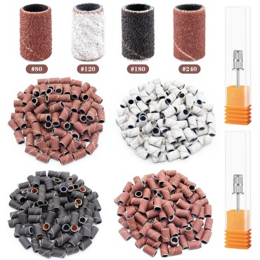 Rolybag Sanding Bands for Nail Drill 240 Pieces 3 Color Coarse Fine Grit Efile Sand Set 80#120#180#240#,2 Pieces 3/32 Inch Nail Drill Bits for Manicures and Pedicures