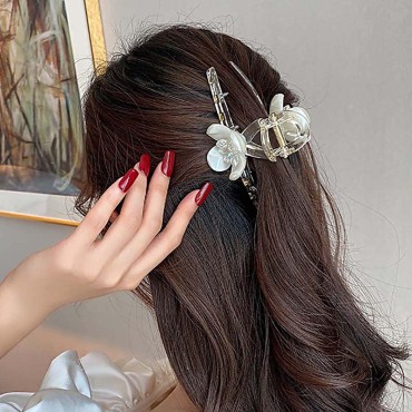 Urieo Large Flower Hair Claw Clips Nonslip Acrylic Hair Barrette Jaw Clamp Thick Hair Strong Hold Hair Clips Hair Accessories for Women and Girls