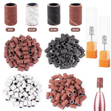 Rolybag Sanding Bands for Nail Drill Portable Nail Strap Set 3 Color Coarse Fine Grit Efile Sand Set 80#120#180#240#,2 Pieces 3/32 Inch Nail Drill Bits for Manicures and Pedicures