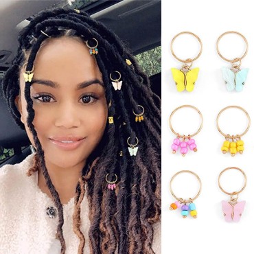 Formery Beads Braid Charms Gold Butterfly Dreadlock Accessories Hair Rings Clip Jewelry Hair Accessory for Women and Girls (Pack of 6)