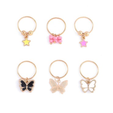 Formery 6PCS Butterfly Hair Ring Gold Stars Box Braid Clip Accessories African Beads Dreadlock Charms Jewelry for Black Women and Girls