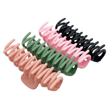 Big Hair Claw Clips 4.3 Inch Nonslip Large Claw Clip for Women and Girls Thin Hair, Strong Hold Hair Clips for Thick Hair, 4 Color Available (4 Packs)