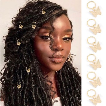Formery Butterfly Braid Clips Gold Dreadlock Charms Accessories Hair Rings Jewelry Hair Accessory for Women and Girls (6PCS)